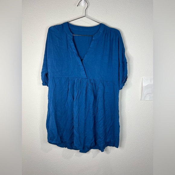💙 Loose Fit Blue Babydoll Tunic Top - Flowy V-Neck Casual Blouse - Size Large 💙 - Picture 2 of 6
